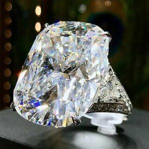 Crystal Clear Super Large Radiant Cut Zircon Silver Plated Wedding Ring, L207